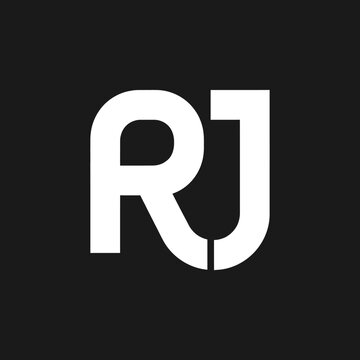 Modern RJ monogram logo on black background.