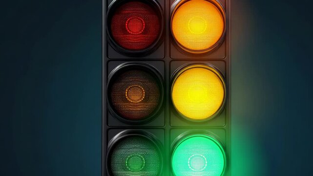 A traffic signal showing all three colors illuminated simultaneously