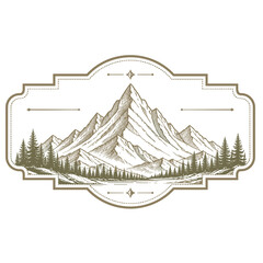 Obraz premium Vintage illustration of mountain landscape inside a decorative frame