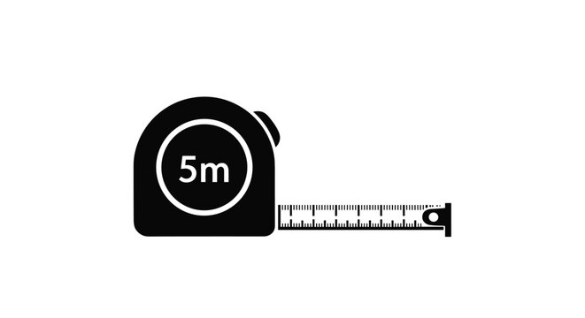Retractable measuring tape tool icon showing five meters measurement for construction engineering and home improvement projects.