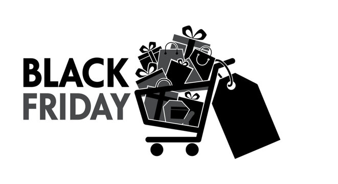 Black Friday shopping cart icon.