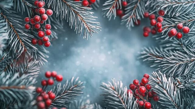 This a festive wreath made entirely of fresh berries. The vibrant red berries contrast beautifully against the lush green pine branches. Perfect for holiday-themed decorations or celebrations.