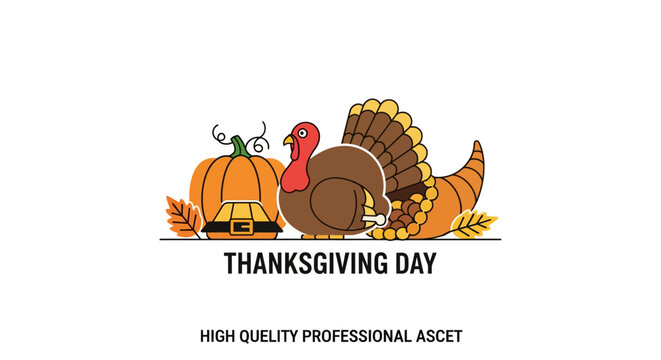 Cartoon Turkey Thanksgiving Day Celebration.