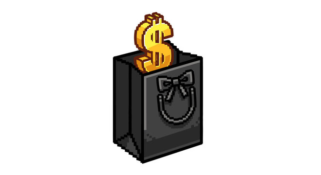 Black shopping bag with dollar sign.