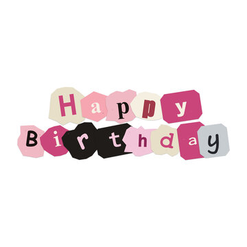 Colorful happy birthday cutout letters arranged in a creative collage style presented as an isolated object on transparent background isolated on transparent background