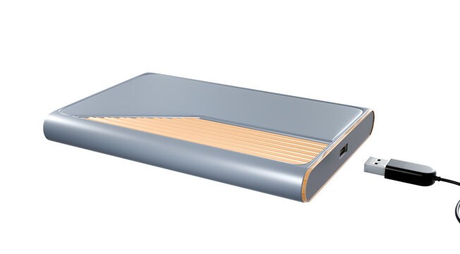 Portable Hard Drive Mockup 3D Silver External SSD Storage Device Illustration