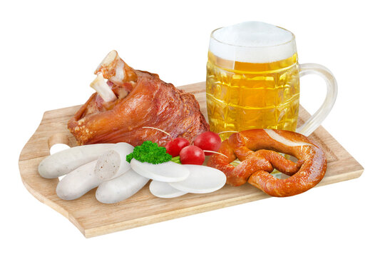 Bier, Wei&szlig;wurst, Haxn, Radi und Bretzel  Hintergrund transparent PNG cut out