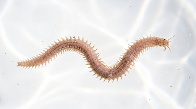 Microscopic parasitic worm swimming in clear water. Close-up view of helminth larvae under laboratory conditions.