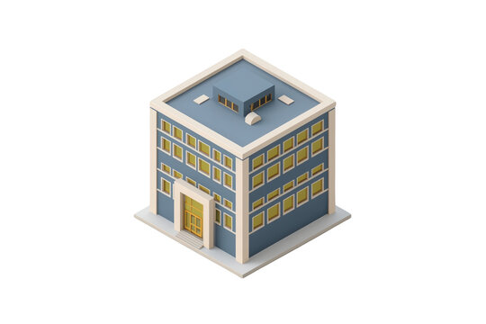 Small gray blue office building with rooftop unit