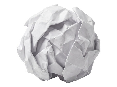 Crumpled White Paper Ball Isolated on Transparent Background for Recycling and Waste Concept
