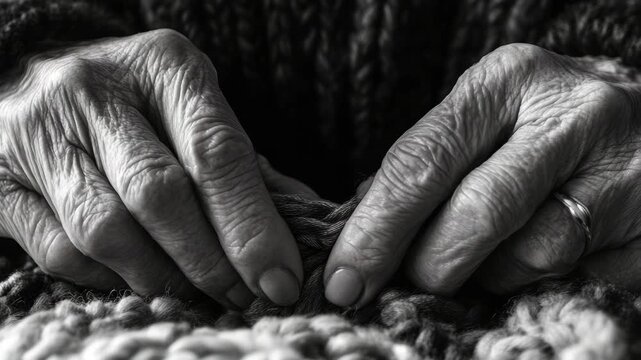 A detailed view of a hand at work on a piece of fabric, showcasing the dedication and skill involved in traditional crafts.