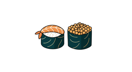 Pair of gunkan maki sushi with shrimp and salmon roe © nanda