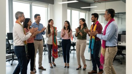 Obraz premium Corporate Navratri Celebration – Diverse Office Team Garba Banner