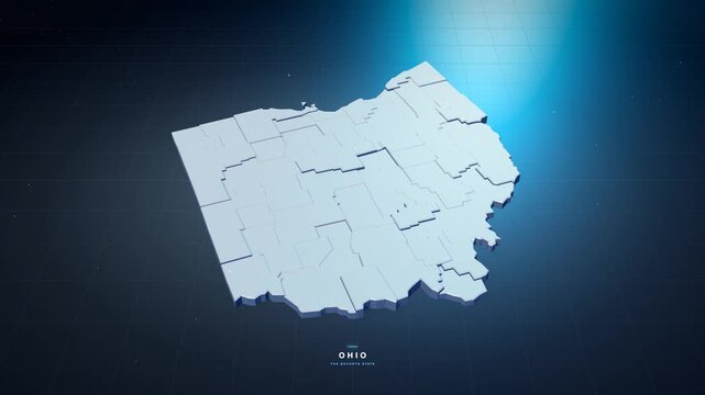 Ohio USA 3D state map in tech blue style, rotating animation seamless loop