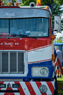 Vintage MACK truck in Dutch colors at Oldtimerdag in Ruinerwold, Netherlands, classic vehicle show and transportation history