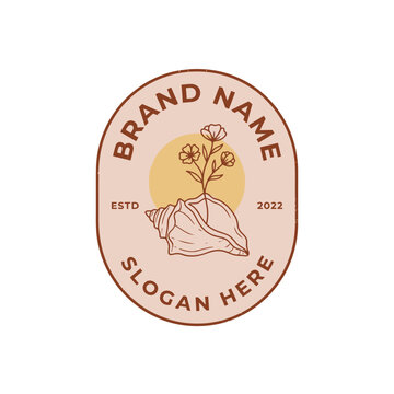 Vintage seashell and floral logo emblem with placeholder text.