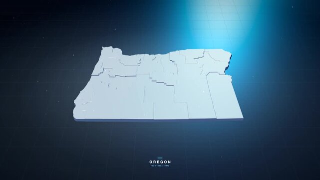 Oregon USA 3D state map in tech blue style, rotating animation seamless loop