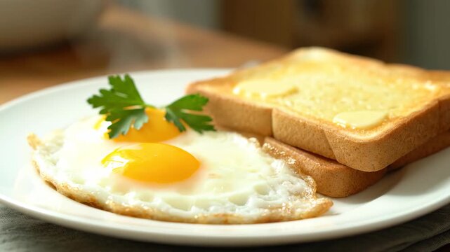 Fried eggs with toast breakfast on a plate, fried eggs with spit-up for a nutritious breakfast