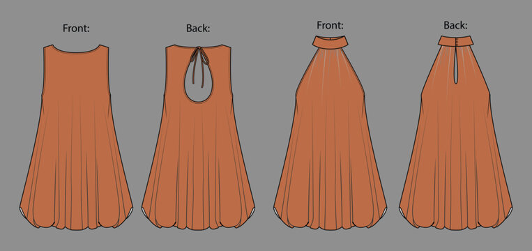 Terracotta Sleeveless Open Back Maxi Dress Fashion Flat Sketch Vector