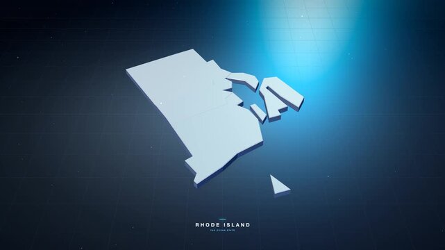 Rhode Island USA 3D state map in tech blue style, rotating animation seamless loop