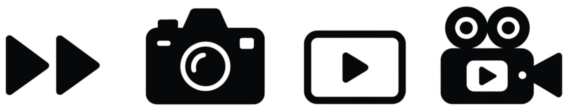 Camera and fast forward symbols for media, recording, and playback interface design. Transparent Background