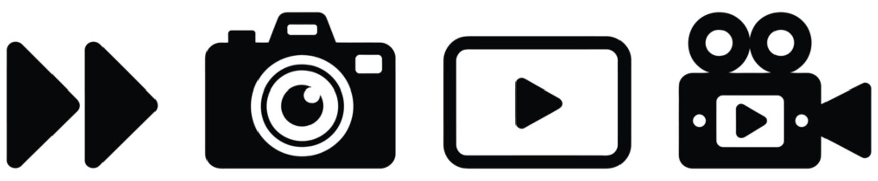 Camera and fast forward icons for video recording, media playback, and user interface. Transparent Background
