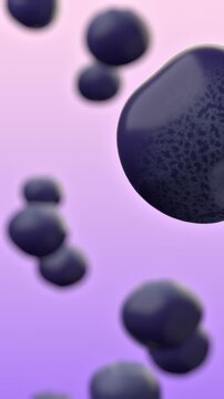 Dark blueberries falling on lilac purple background with soft blur and shallow depth of field macro view. 3d rendering