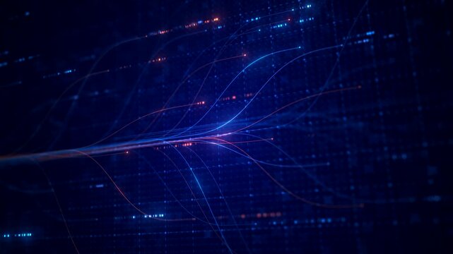 Abstract Neural Network Graph Visualization, AI Machine Learning Data Classification. Connected Nodes and Flow Lines, Big Data Technology Abstract Background for Artificial Intelligence Communication