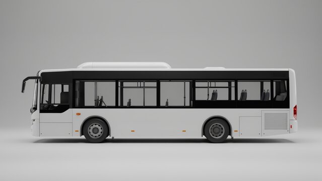 Mockup side view of a modern white city bus