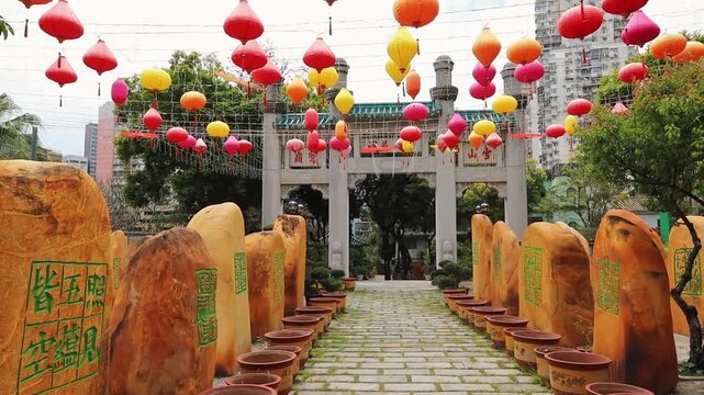 Stone garden in the Templo de Kun Iam Tong in Macau