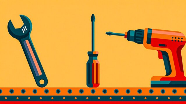 Hand tools including wrench screwdriver and power drill for construction maintenance and home repair