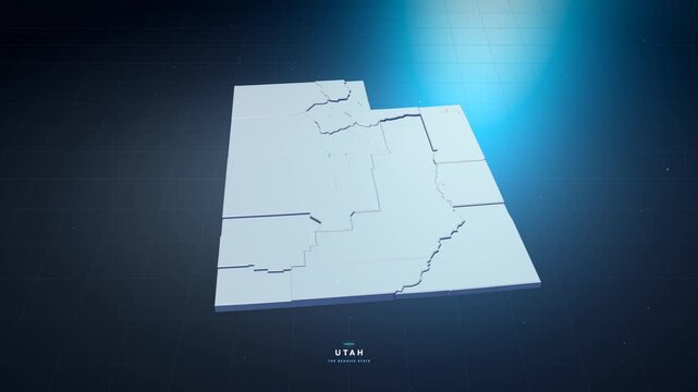 Utah USA 3D state map in tech blue style, rotating animation seamless loop
