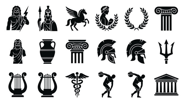 Collection of Ancient Greek Mythology and Culture Icons.