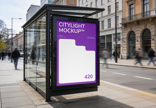 Realistic Bus Stop Poster Mockup