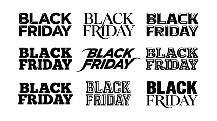 Obraz premium A collection of various black friday typography designs featuring different artistic fonts for retail sale marketing campaigns