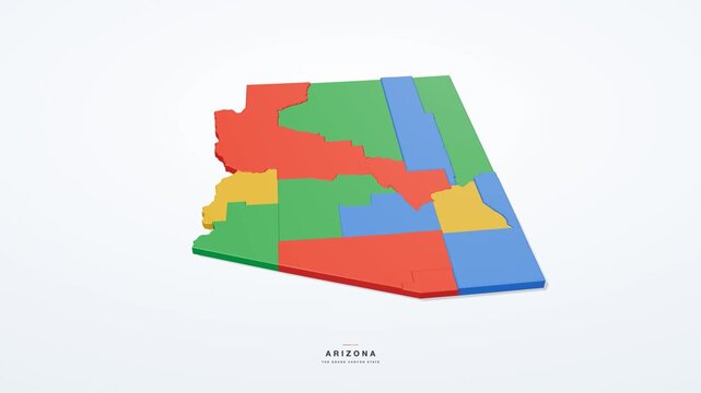 Arizona USA 3D state map in modern flat style, rotating animation seamless loop