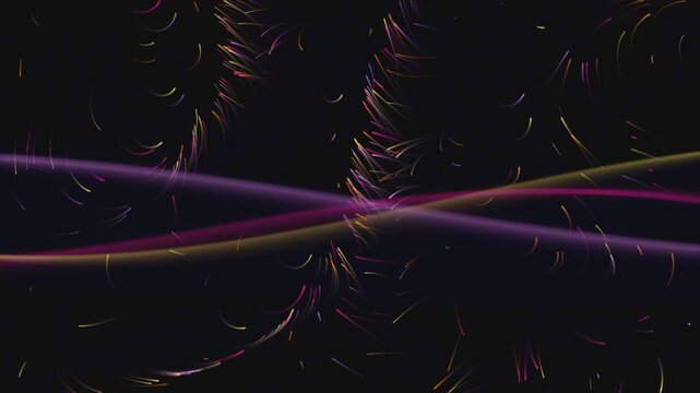 Abstract background featuring a flowing mesh gradient with colorful glowing light particles and dynamic curved lines