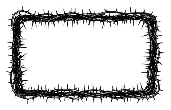 Thorn branch rectangular frame tangled bramble border or crown of thorns symbolic border