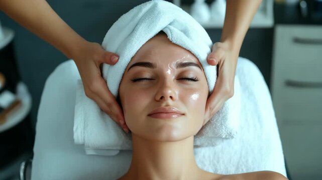 Woman receiving a scalp massage during hair treatment.