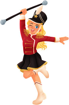 Girl Marching Band Majorette Twirling Baton Illustration