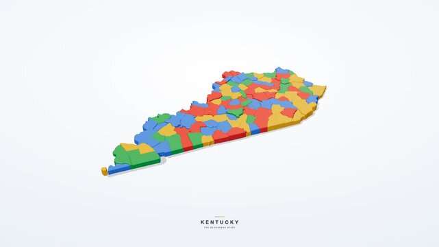 Kentucky USA 3D state map in modern flat style, rotating animation seamless loop