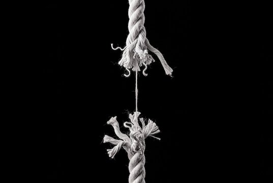 A frayed rope about to snap, symbolizing stress, tension, and a breaking point