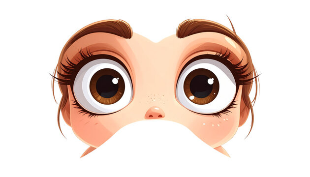 Cartoon eyes clip art, two cartoon-style brown, doll-like, large, round white eyeballs with black pupils isolated on solid white background2
