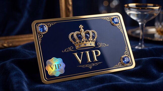 A sophisticated black and gold VIP membership card represents exclusive access, premium status, luxury service, loyalty, and elegant event branding.