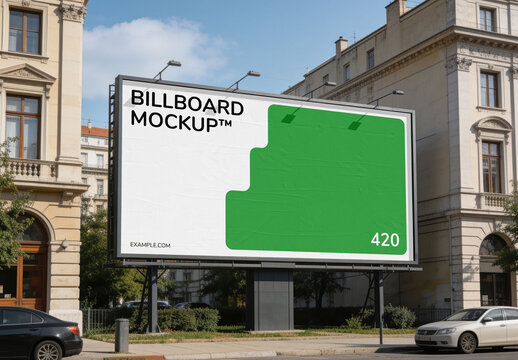 Billboard Between Building PSD Mockup