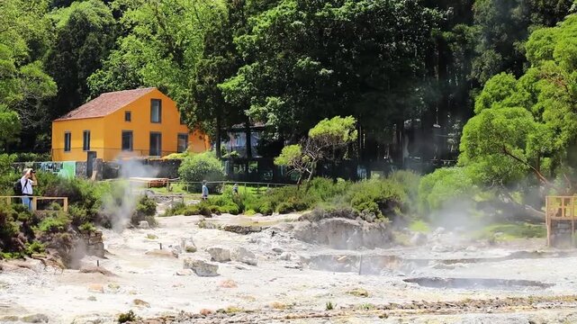 Natural geothermal pools in the volcanic area at Furnas, Azores, Portugal
