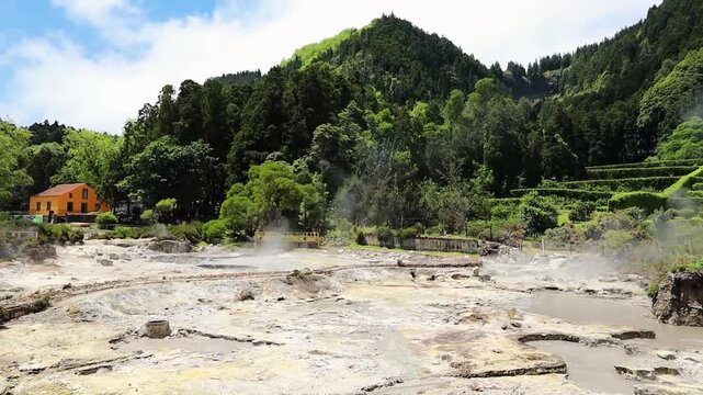 Natural geothermal pools in the volcanic area at Furnas, Azores, Portugal