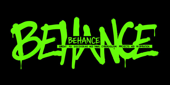Bright green behance lettering with dripping paint effect on black background