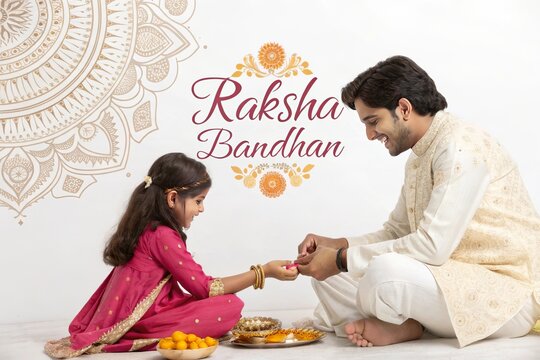 Little sister tying rakhi on elder brother's wrist happily.