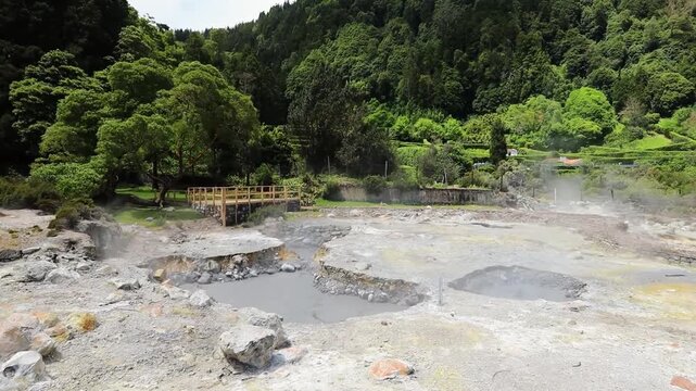Natural geothermal pools in the volcanic area at Furnas, Azores, Portugal